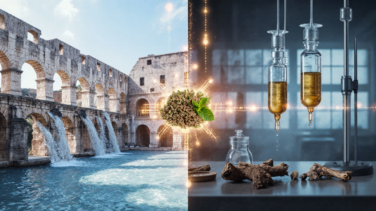 Эволюция медицины: от римских бань и трав до современных лабораторий.