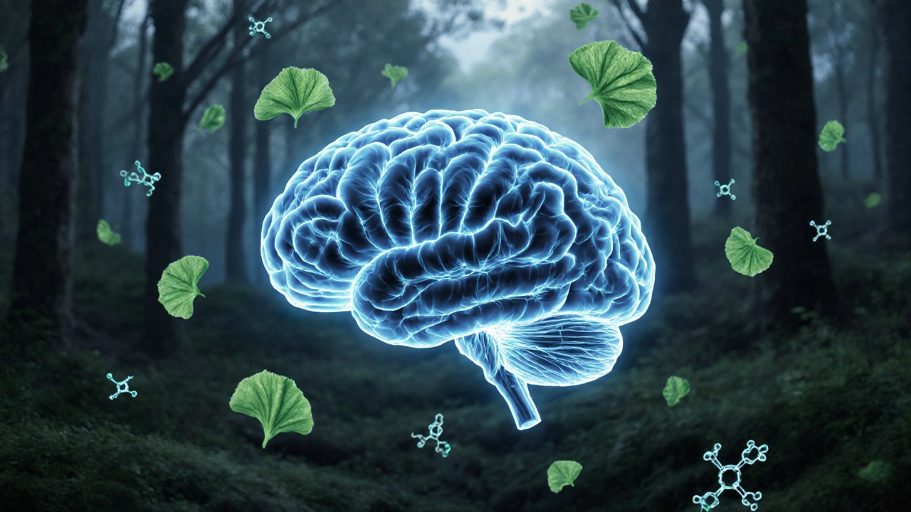 Прозрачный мозг с улучшенным кровотоком и листьями гинкго билоба