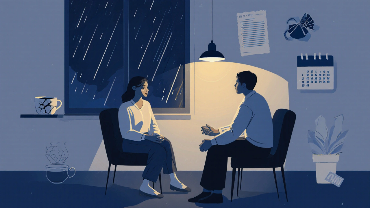 Психиатр ведет терапевтический разговор с пациентом в тихой комнате