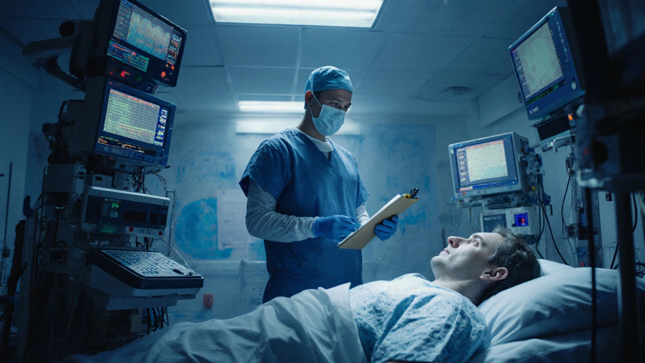 Реаниматолог стоит в отделении интенсивной терапии, время будто остановилось, машины пищат, он готов к действию.