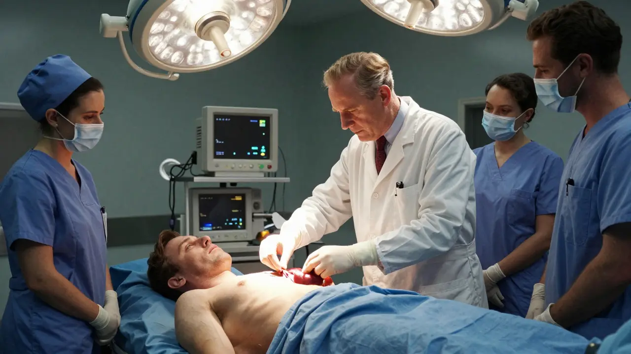 Джозеф Мерфи проводит первую успешную трансплантацию почки в операционной 1950-х.