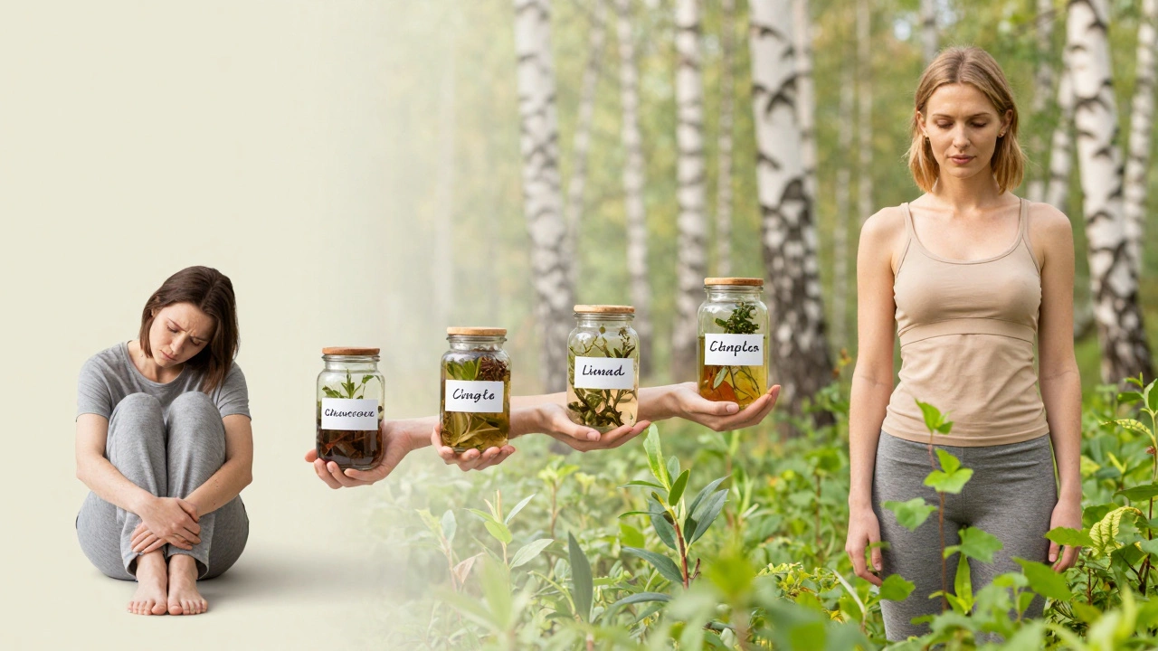 Последовательность: усталость — травы — восстановление, человек возвращается к жизни среди растений.