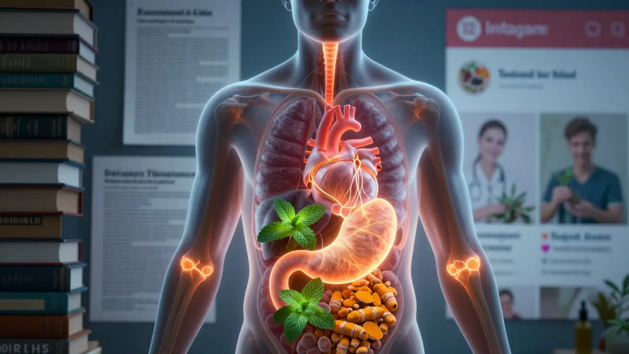 Прозрачное тело человека с подсвеченными органами, реагирующими на травы.