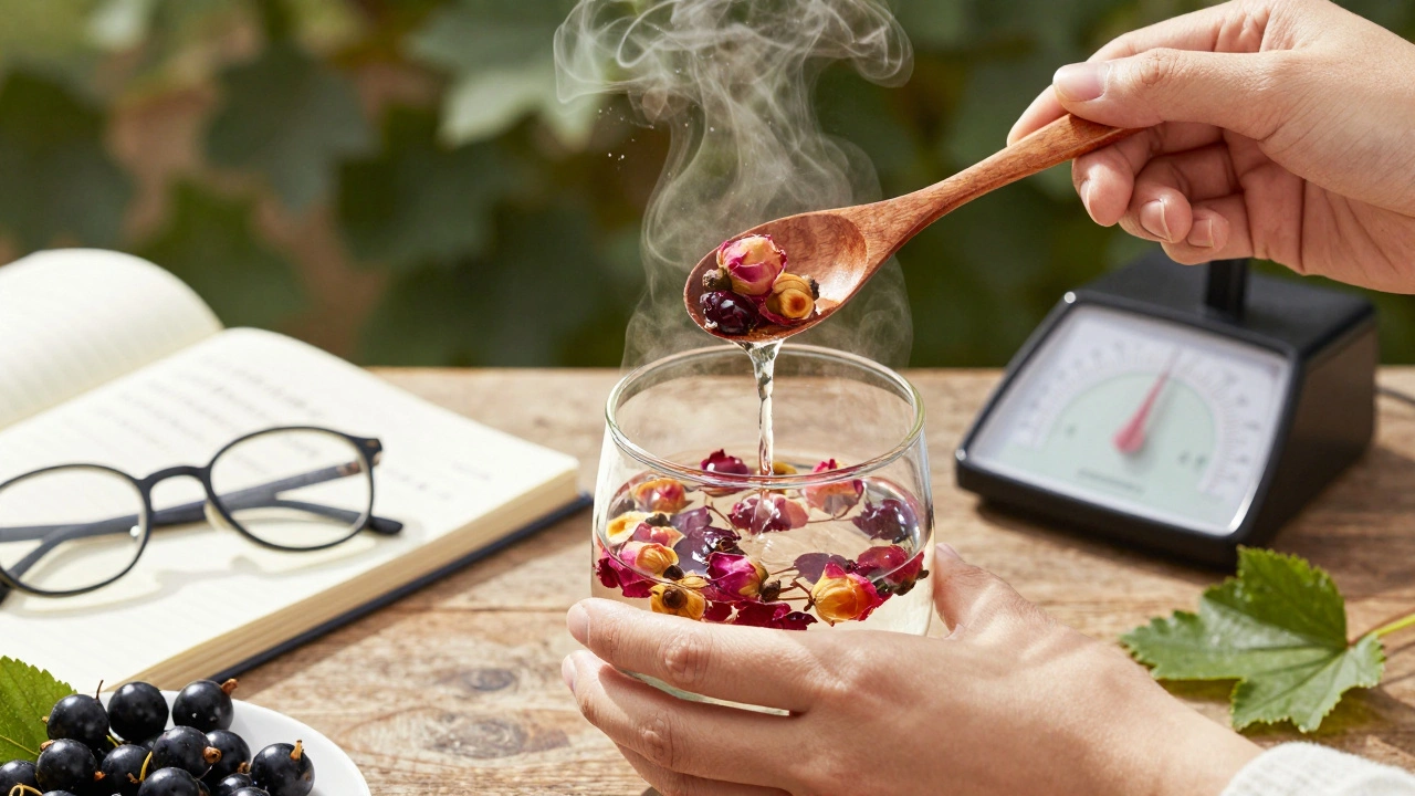 Руки заливают кипятком шиповник в термосе, рядом листья смородины и записки.