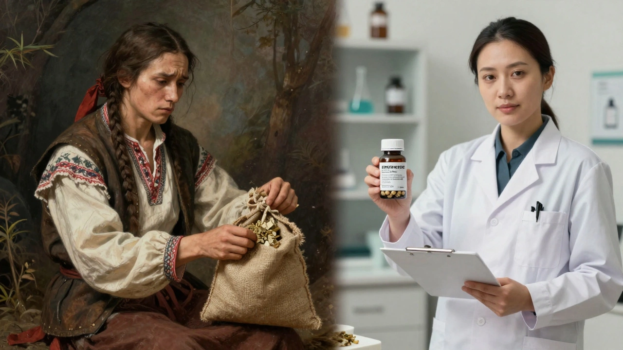 Сравнение: народный целитель с мешком трав и врач-фитотерапевт с сертифицированным лекарством.
